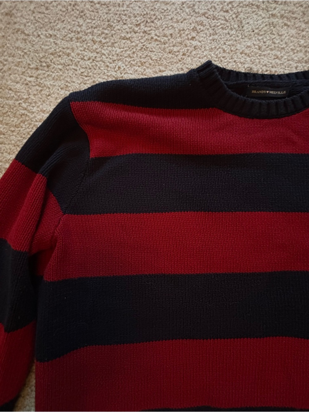 Brandy Melville Oversized Striped Brianna Knit Sweater Red Navy OS - Picture 3 of 10